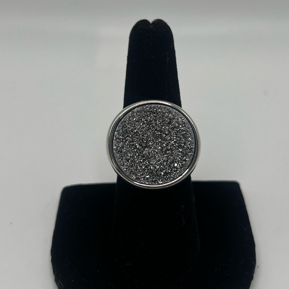 Milor 925 Italy Sterling Silver Textured Disc Signet Ring Size 7.75